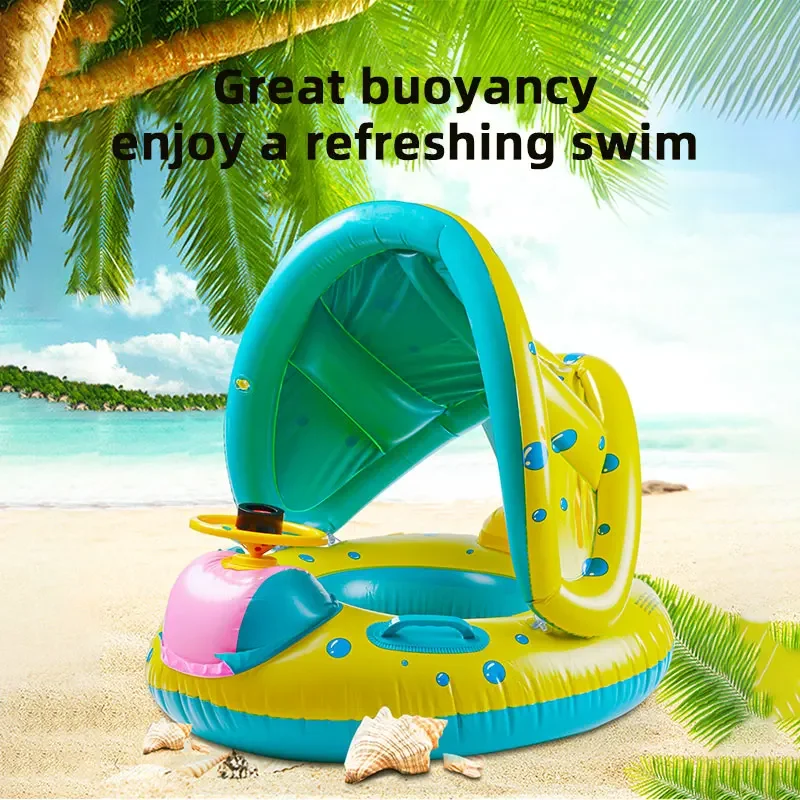 Baby Wasser Schwimmen Ring mit Sonnenschirm PVC Sommer Aufblasbare Spielzeug Lenkrad Float Sitz Pool Strand Baby Wasser Spielen Zubehör
