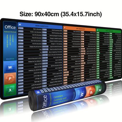 TEMU Xxl Office Keyboard Shortcut Mouse Pad - Non-slip, Washable, Stitched Edges, Ideal For Excel, Word, Ppt - Blue & With Office Logo, |professional | Desk Mat, Large Mouse Pad Image