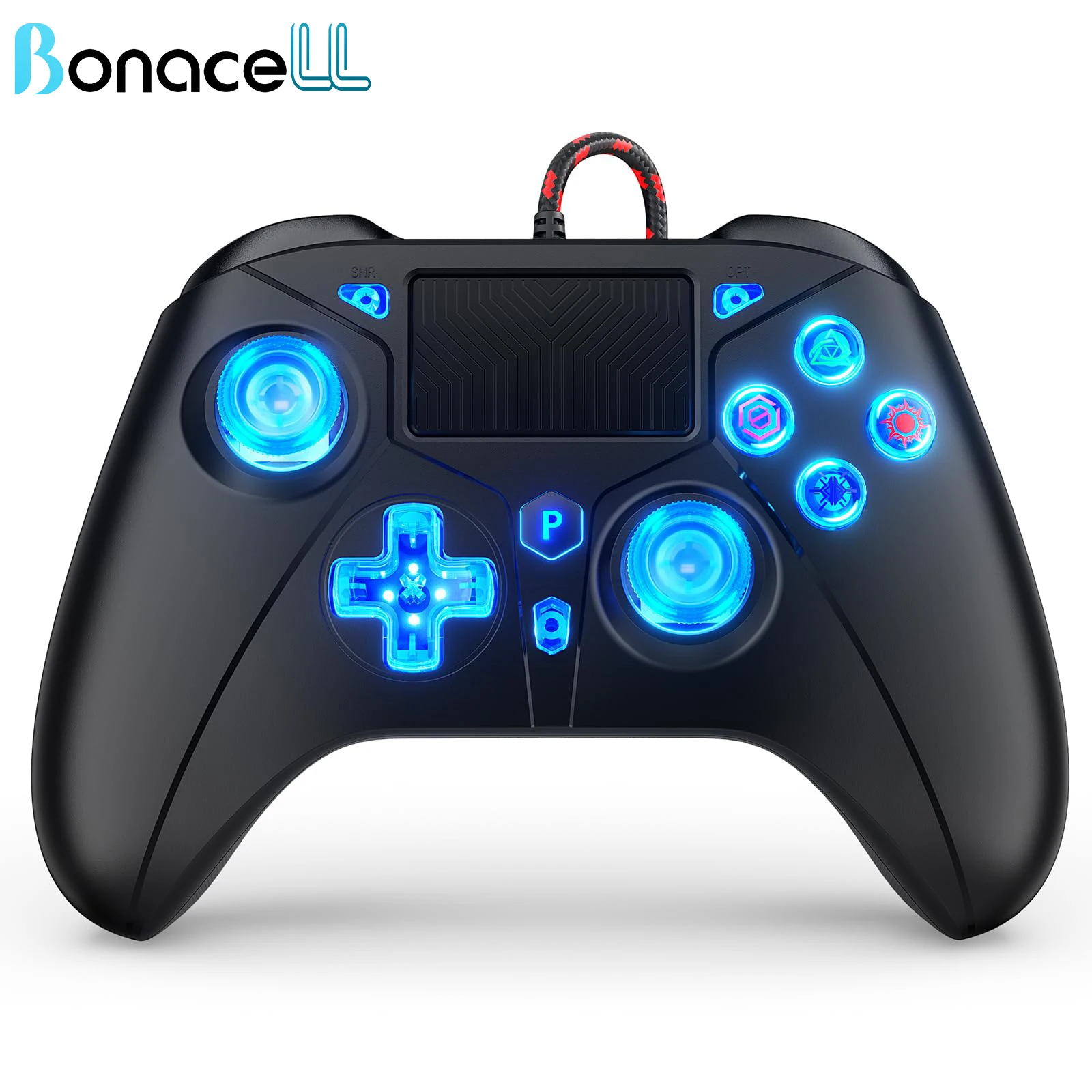 Controller für PS5/PS4/PC-Konsole, kabelgebundenes Gamepad mit 8 Farben RGB Turbo Dual Vibration, Plug-and-Play-Spiel-Fernbedienung, Joystick Image