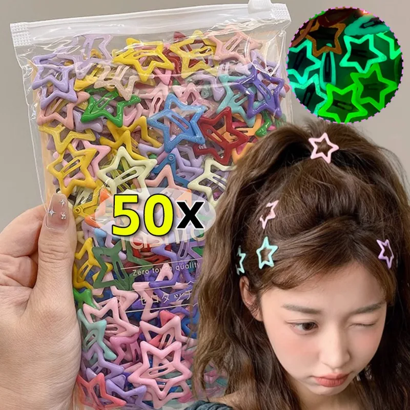 10-100 Stück bunte, im Dunkeln leuchtende Stern-Herz-Haarnadel, BB-Snap-Clips, leuchtende Haarspangen, Mädchen-Haargriff, Kinder-Kopfschmuck-Zubehör Image