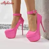 Aphixta Baby Rosa 2 cm Gürtel Schnalle Pimp Party Disco Dance Pumpen Frauen 5,5 cm Plattform 16 cm Hohe dünne Heels Schuhe Super Große Größe 50