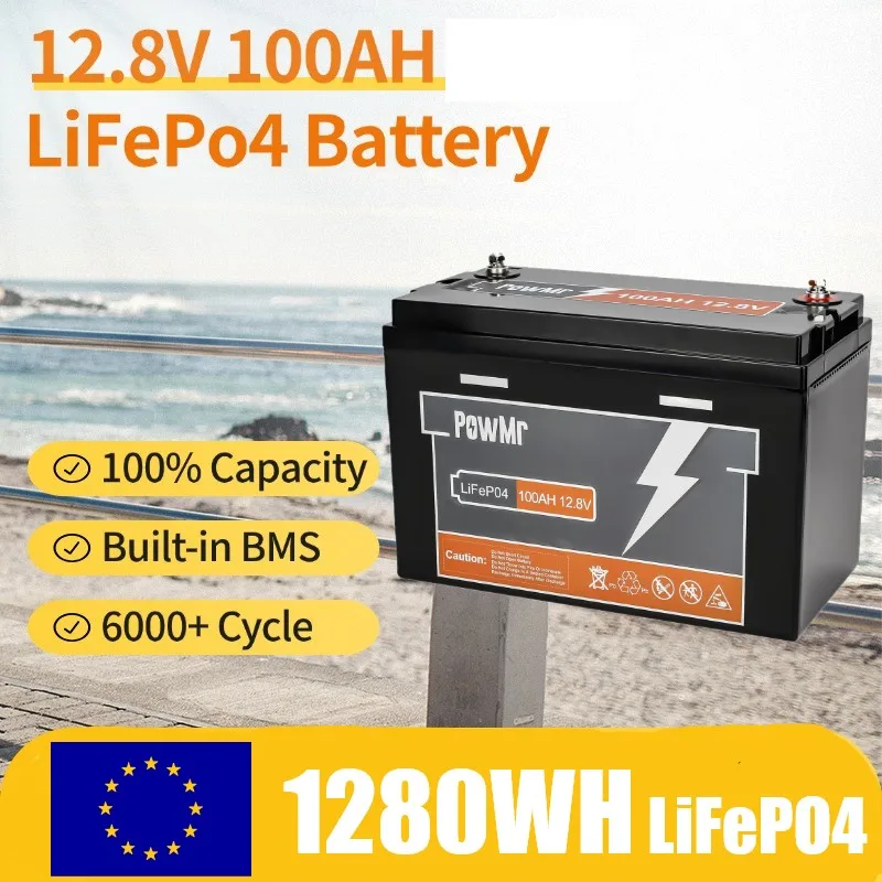 Powmr 12v 100ah lifepo4 Akku 1280kwh Klasse eine parallele Serie 4s bms 100a wiederauf ladbare Solarenergie-Zellen packung für RV-Boote Image