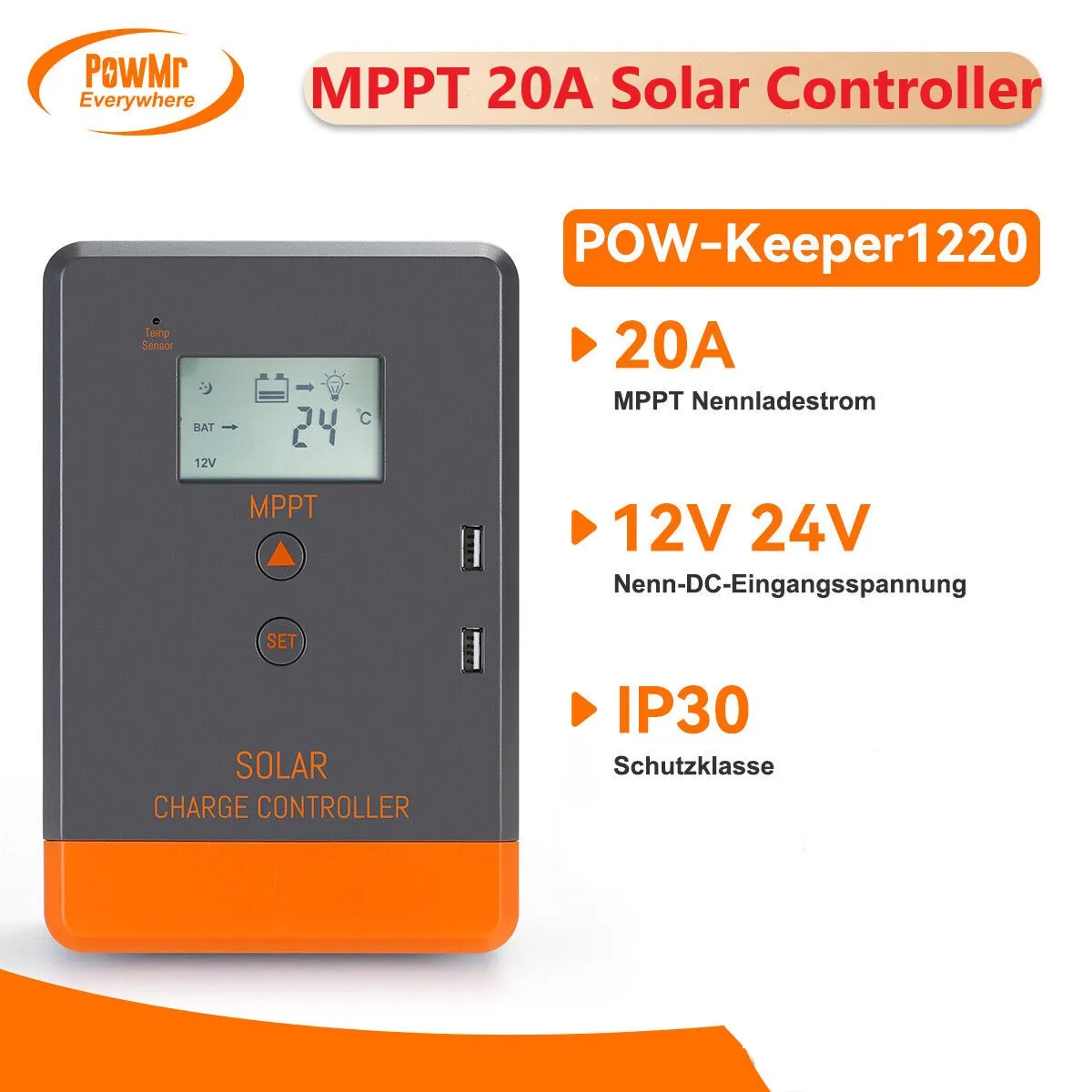 Powmr lcd 20a mppt Solar laderegler 12V 24V Autobatterie Solar PV-Regler passend für Blei-Säure/Lifepo4 Solar regler Image