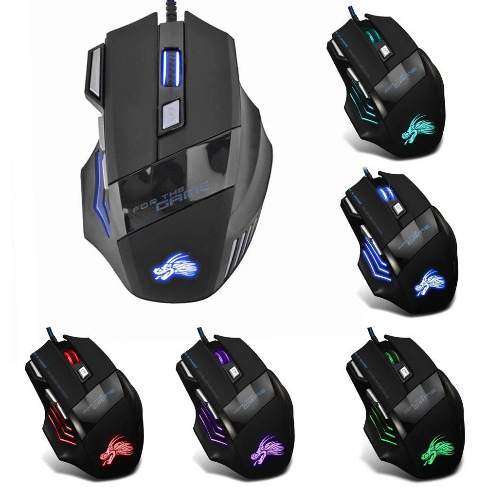 Kabelgebundene Gaming-Maus, 7-Farben-Hintergrundbeleuchtung, 5500 DPI, verstellbar, USB, kabelgebunden, optische, leise Mäuse für PC, Büro, Notebook, Mäuse, Gamer Image