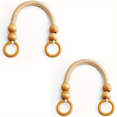 TEMU 2pcs/4pcs Nylon Rope Wooden Beads Tote Bag Handle Replacement U-shaped Retro Braided For Purse Making Diy Handmade Beach Grass Bag Versatile Fashion Accessories Diy Wallet Making Image