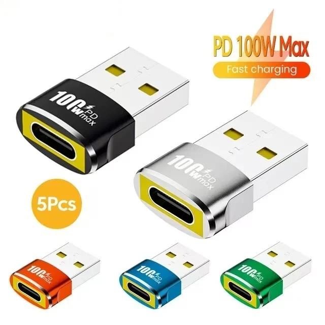 1/2/5Pcs USB Auf Typ C OTG Adapter USB USB-C Buchse Auf USB Stecker PD100W Schnelle lade OTG Stecker Für PC Macbook Samsung Xiaomi Image