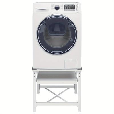 TEMU White Non-slip Washing Machine Pedestal With Pull-out Shelf – 2-tier Metal Dryer Stand For Laundry Room, Bathroom & Washroom, Space-saving Design With Wheels, Utility Racks Image