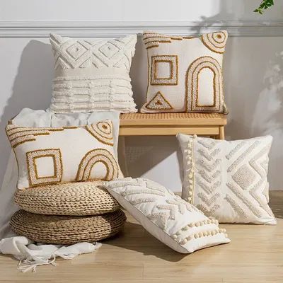 Moderner und minimalistischer Bohemian Loop Velvet Cotton Canvas Kissenbezug, Yama Kissenbezug Image