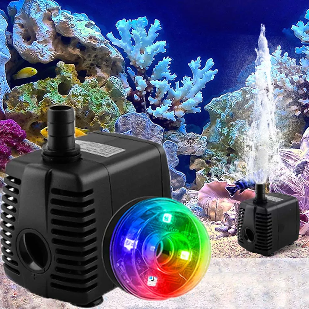 15w Wasser brunnen pumpe mit LED-Licht pumpen brunnen im Freien Garten Aquarium Vogel bad Pool Farbwechsel Aquarium pumpe Image