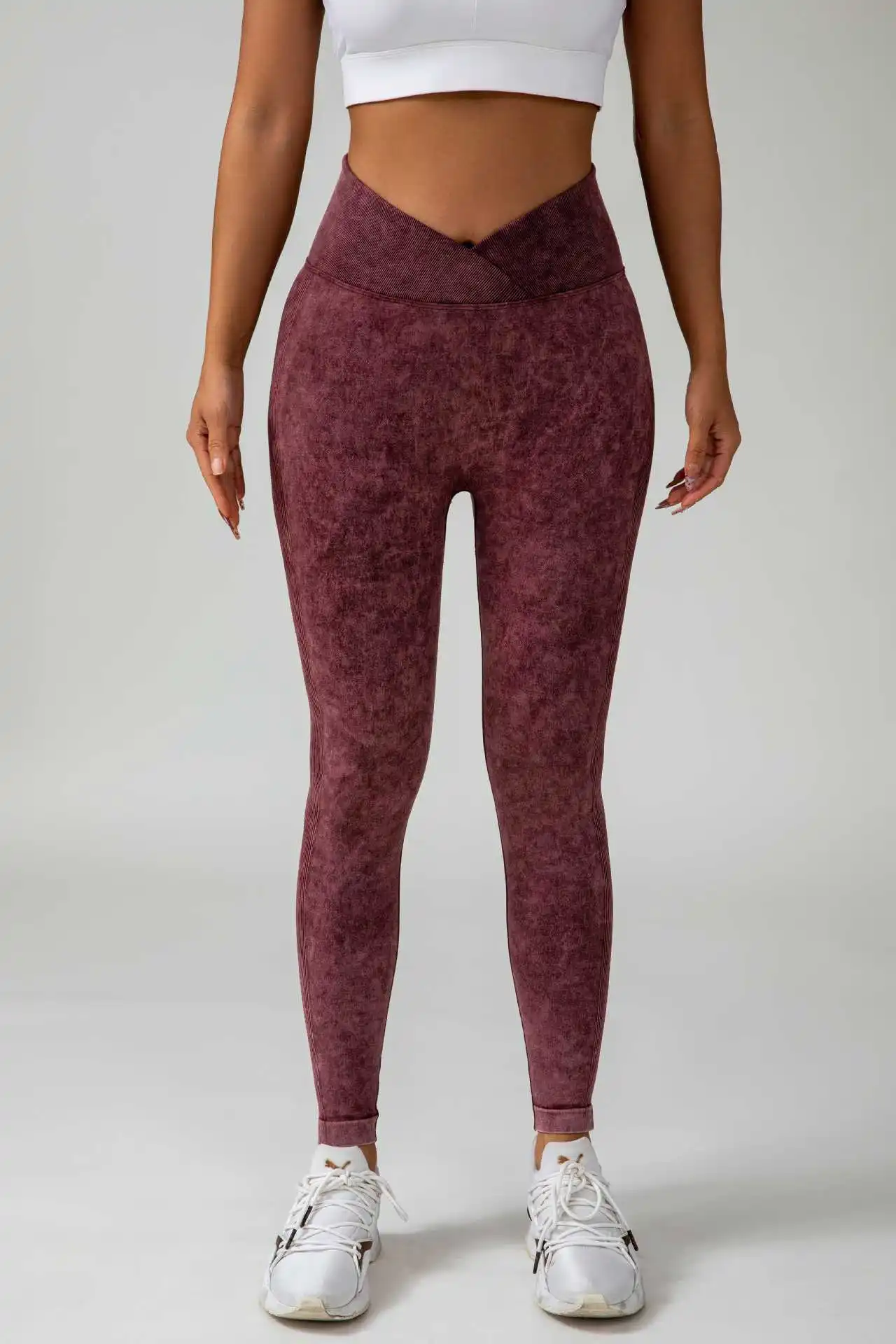 Frauen Gym Crossover Taille Leggings Butt Heben Fitness Athletisch Workout Yoga Hosen Gewaschen Cross Leggins Outdoor Sport Strumpfhosen Image