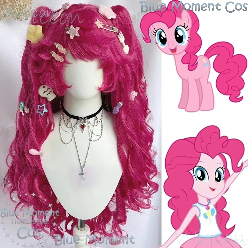 Anime Pinkie Pie Cos PP Pinkamena Diane Pie Cosplay Personifikation My Little Cos Süße schöne rosa Pony Perücke gewellte Locken Party