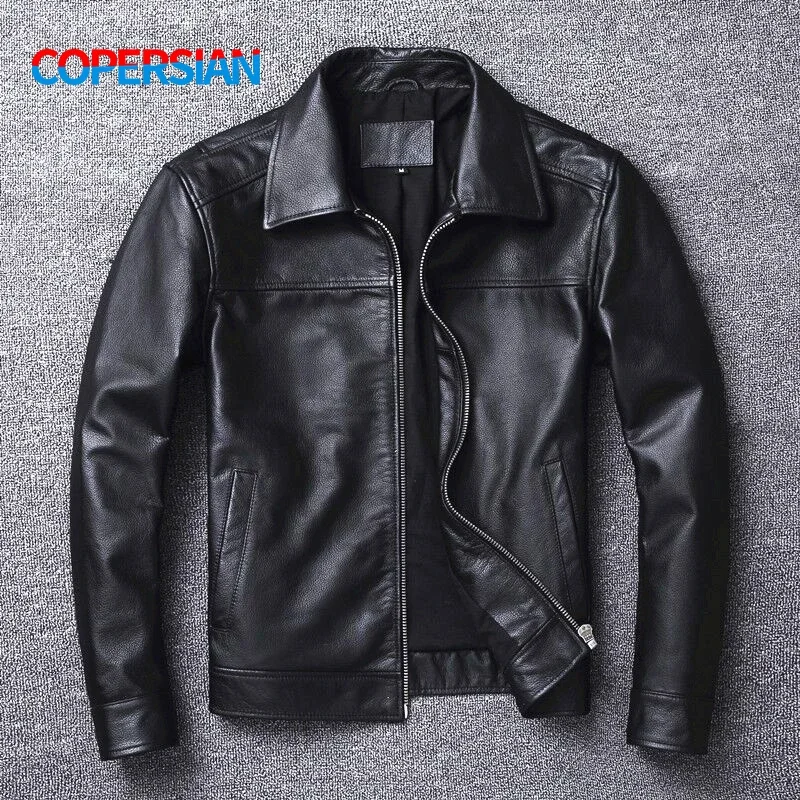 Herren-Lederjacke, natürliche Herren-Jacke aus echtem Rindsleder, Frühling und Herbst, lässig, schwarz, Herrenbekleidung, asiatische Größe S-6XL