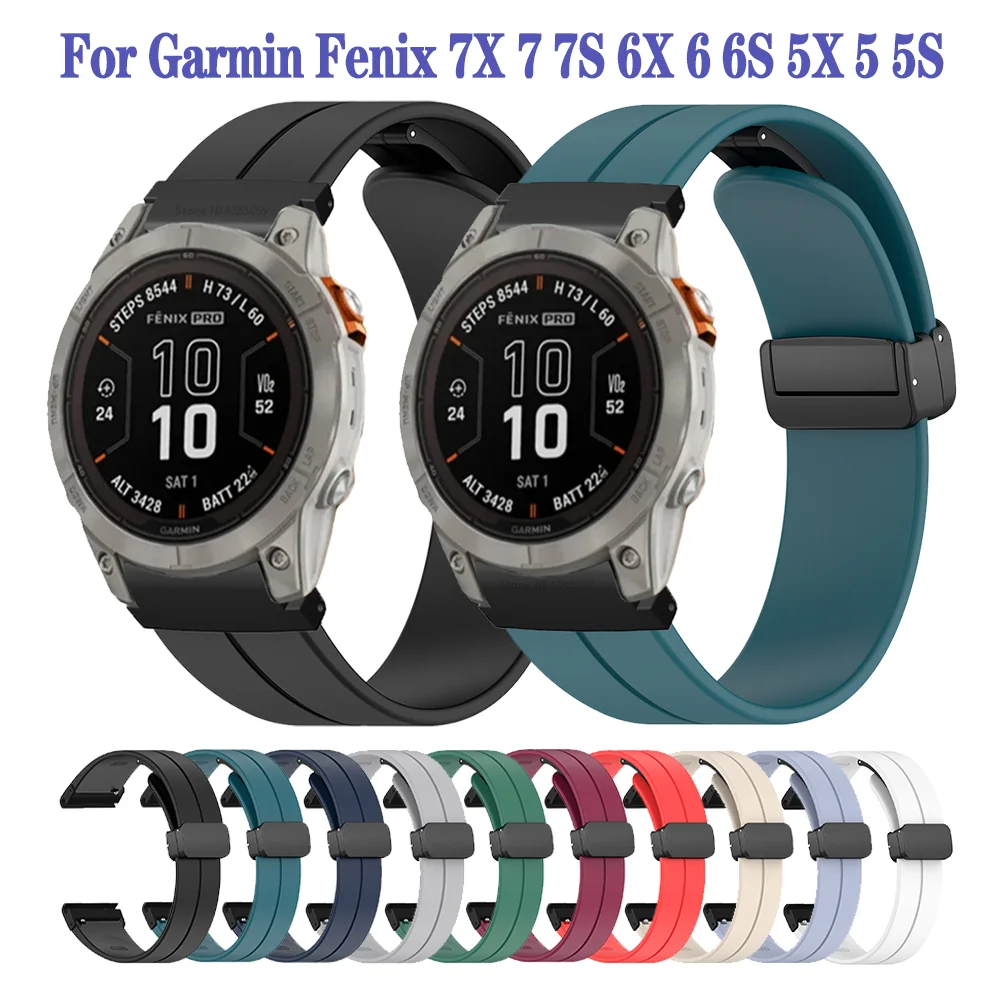Magnetische Faltschließe Armband Silikonarmband für Garmin Fenix 7S 7X 7 6S 6X 6 5S 5X5 Schnellverschluss-Armband-Zubehör Image
