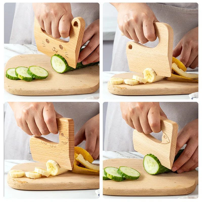 Couteau en bois pour enfants, pour la cuisine, poisson mignon en forme de dinosaure, jouet de cuisine, coupe-légumes et fruits, outil de cuisine, jouets couteau en bois pour enfant
