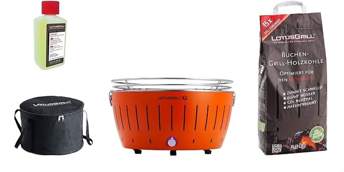 LotusGrill - Sonderpaket BBQ XL Orange (cm 43,5) mit 2,5 Kg Holzkohle und Brenngel Image