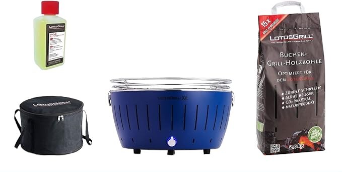 LotusGrill - Sonderpaket BBQ XL Blau (cm 43,5) mit 2,5 Kg Holzkohle und Brenngel Image