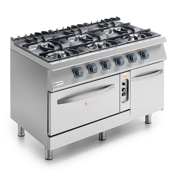 Mastro 700er Kochserie / Gasherd auf statischem Gasofen GN 2/1 und geschlossenem Schrank, 6 Brenner Image