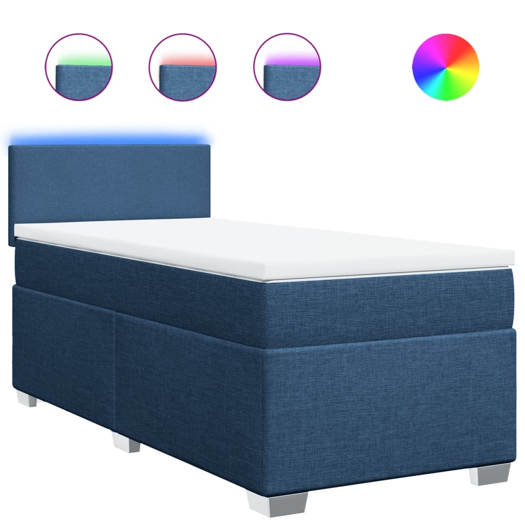 vidaXL Boxspringbett mit Matratze Blau 90x200 cm Stoff Image