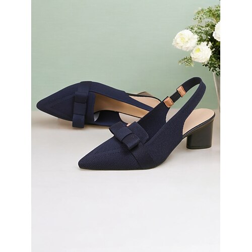 Slingback-Pumps mit Schleifendetail, Obermaterial aus Flyknit-Mesh und Blockabsatz für elegante Bürokleidung und Abendveranstaltungen Image