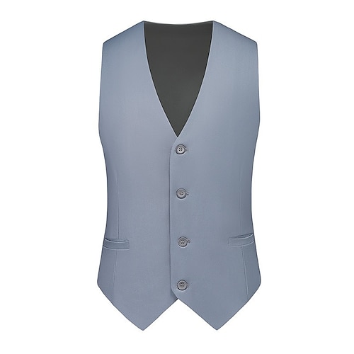 Herren Weste Urlaub Täglich Verabredung Modisch Brautkleider schlicht Frühling Sommer Knopf Tasche Polyester Komfortabel Glatt Einreiher - 1 Knopf V Ausschnitt Regular Fit Schwarz Gelb Himmelblau
