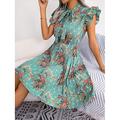 Damen Midikleid Wickelkleid Sommerkleid A Linie Kleid Urlaub Urlaub Täglich Regular Fit Blumen Kurzarm Hemdkragen Rosa Blau Grün Sommer