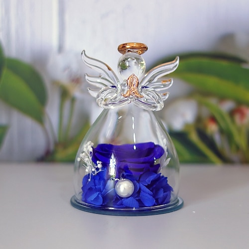 1 Stück Ewige Rose Engel mit 1 Rose Unvergängliche Liebe Geschenk für sie Valentinstag Geburtstag Weihnachten Glasmaterial Keine Stromversorgung erforderlich Wohn- und Küchendekor Weihnachtsgeschenk Image