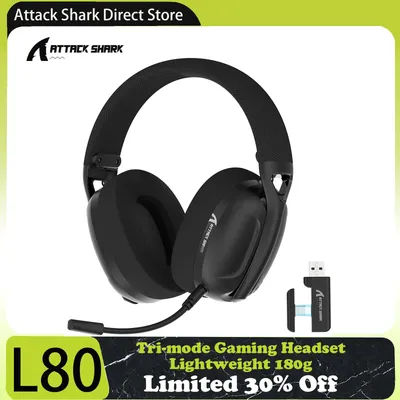 Attack Shark L80 Tri-mode Gaming Headset, Lightweight 180g, 5.1 Channel Hi-Fi Stereo Surround
