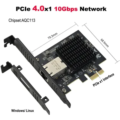 PCIe x1 to 10Gbps Single Port RJ45 Network Card AQC113 1G/2.5G/5G/10Gbps Support PXE Wired LAN