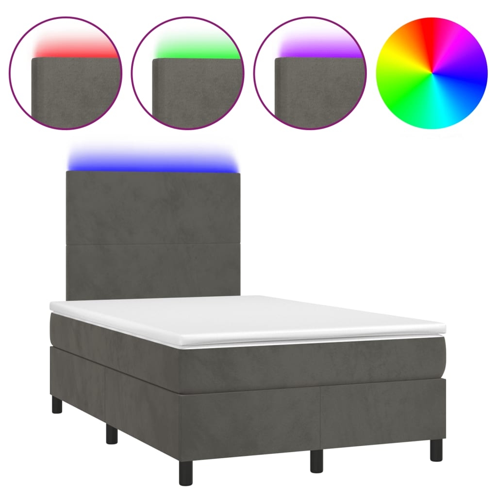 vidaXL Boxspringbett mit Matratze & LED Dunkelgrau 120x190 cm Samt Image