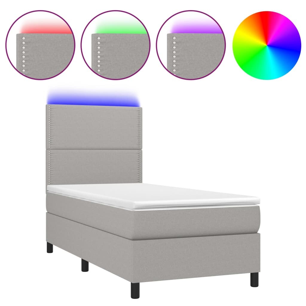 vidaXL Boxspringbett mit Matratze & LED Hellgrau 90x200 cm Stoff Image