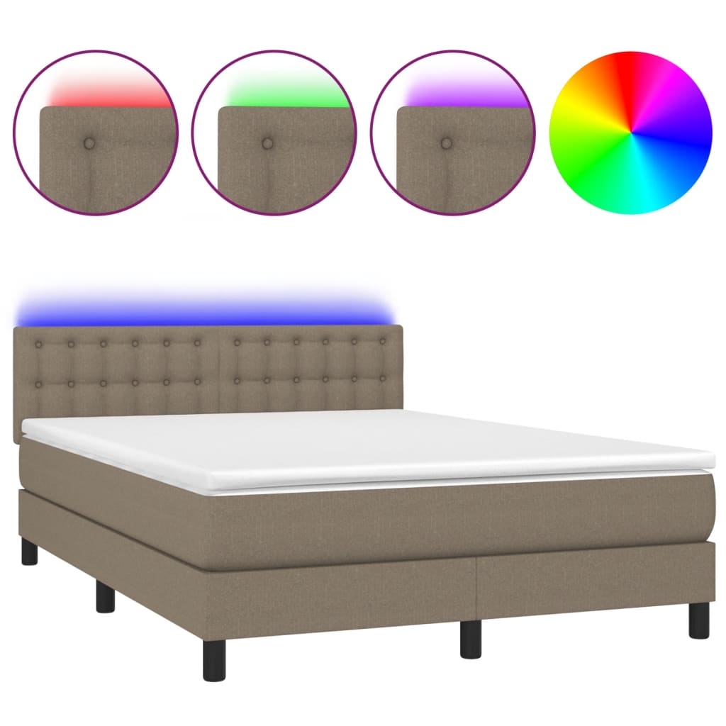 vidaXL Boxspringbett mit Matratze & LED Taupe 140x190 cm Stoff Image