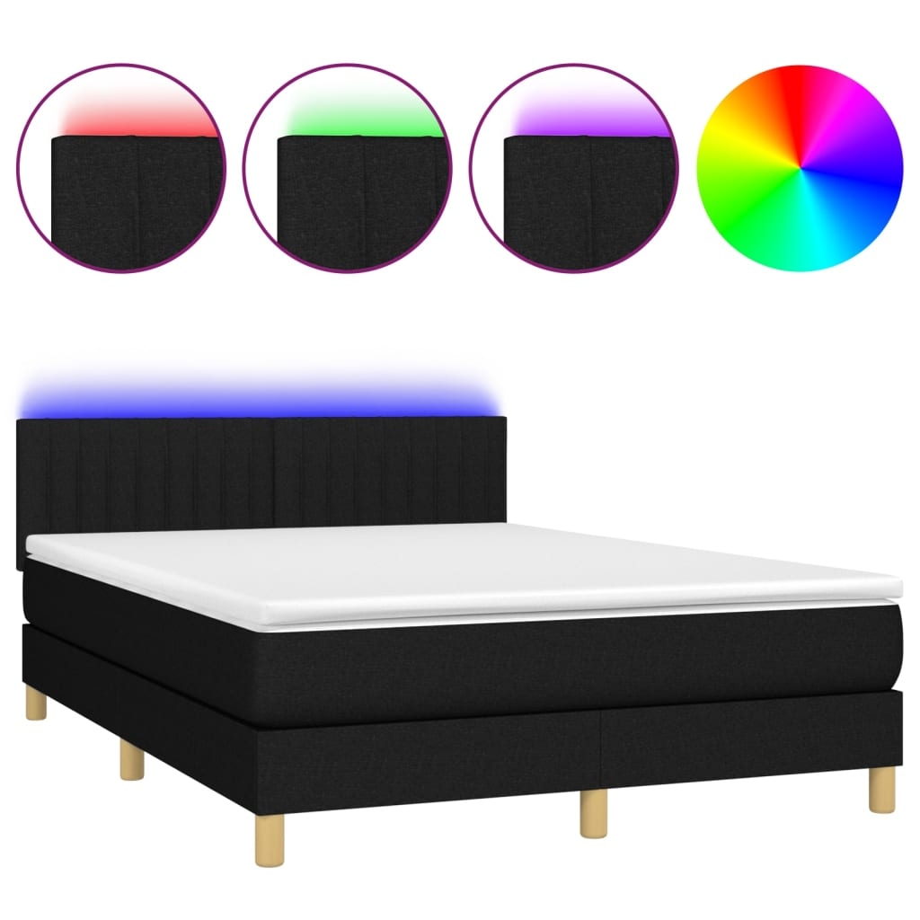 vidaXL Boxspringbett mit Matratze & LED Schwarz 140x190 cm Stoff Image