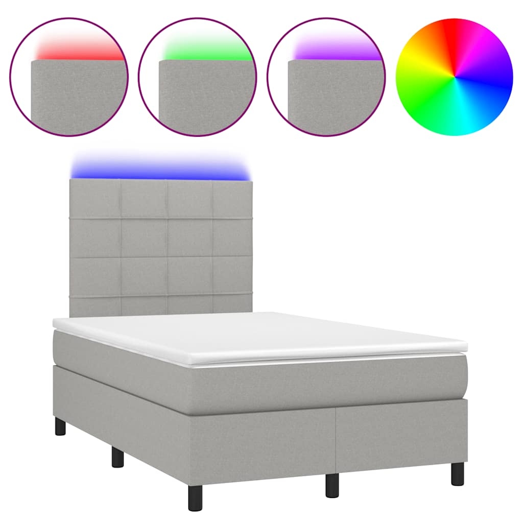 vidaXL Boxspringbett mit Matratze & LED Hellgrau 120x190 cm Stoff Image