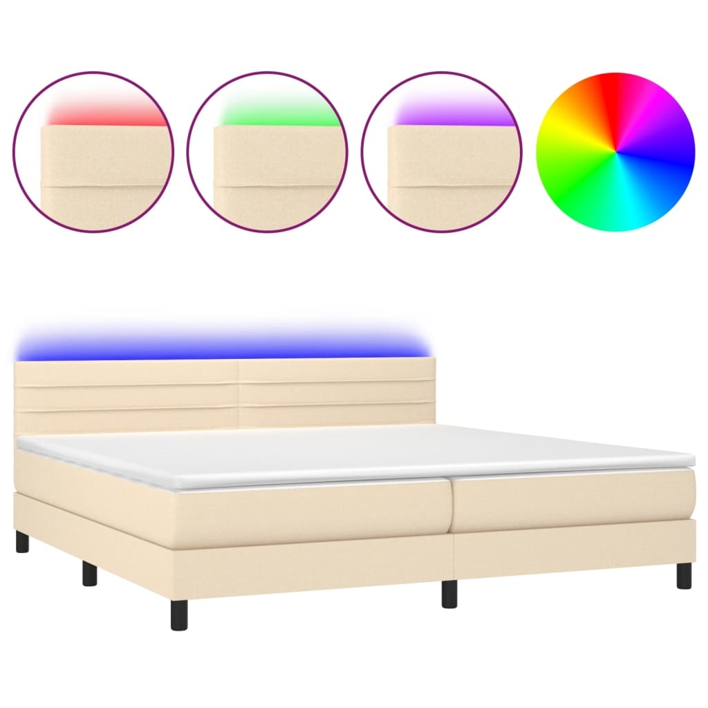 vidaXL Boxspringbett mit Matratze & LED Creme 200x200 cm Stoff Image