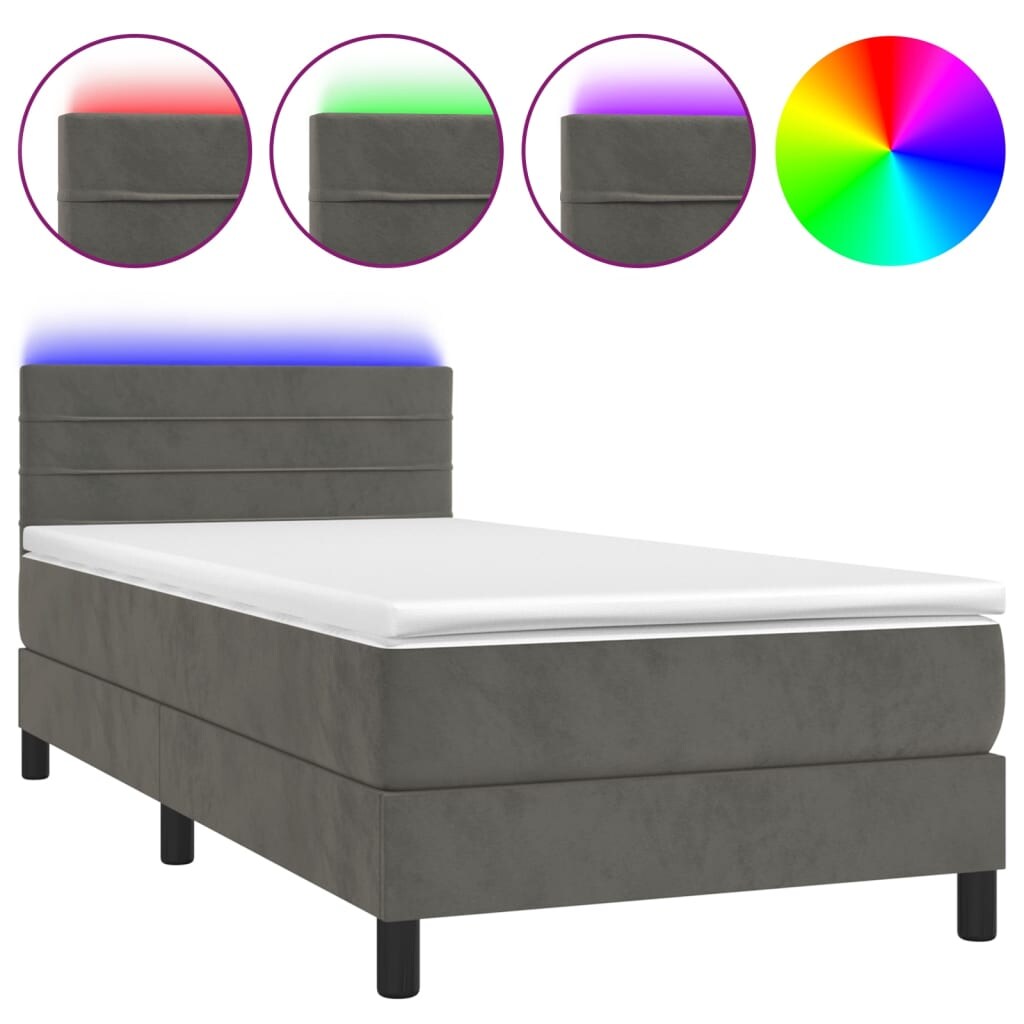 vidaXL Boxspringbett mit Matratze & LED Dunkelgrau 90x200 cm Samt Image