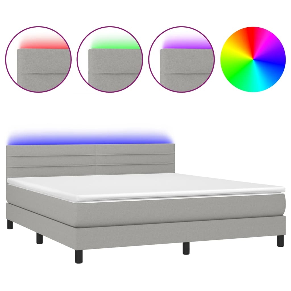 vidaXL Boxspringbett mit Matratze & LED Hellgrau 160x200 cm Stoff Image