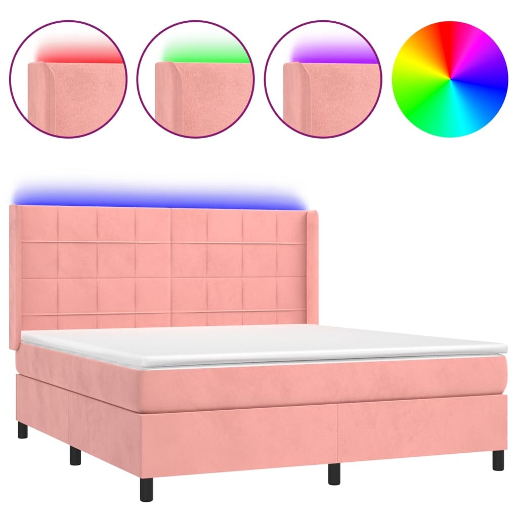 vidaXL Boxspringbett mit Matratze & LED Rosa 160x200 cm Samt Image