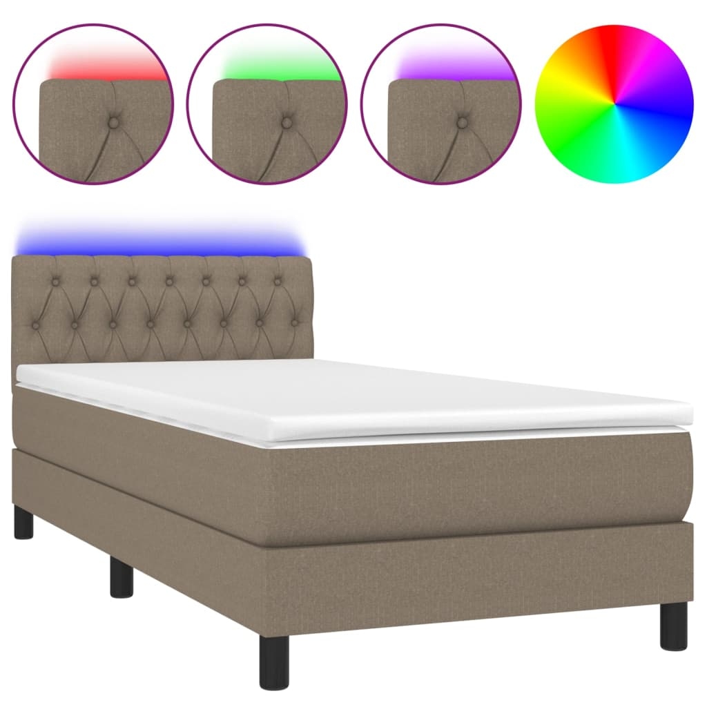 vidaXL Boxspringbett mit Matratze & LED Taupe 100x200 cm Stoff Image
