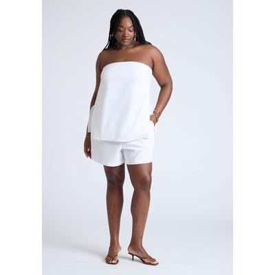 Plus Size Women's Easy Pull On Linen Blend Short by ELOQUII in Black Onyx (Size 30)