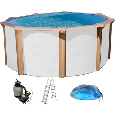 Rundpool KWAD "Timber CABRIO DOME inkl. Abdeckung zur Reduzierung des Pflegeaufwandes", weiß, H:132cm Ø:360cm, Schwimmbecken, 5-tlg., Höhe: 132cm, blaue Innenfolie Image