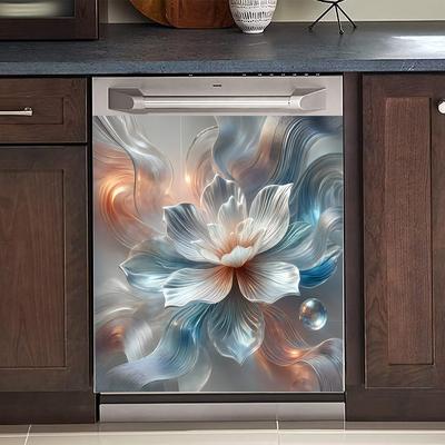 TEMU Elegant Floral Dishwasher Cover - , Modern Pvc Kitchen Sticker Decor With For Lotus Design, For Long- Use, Adds A To Your Kitchen