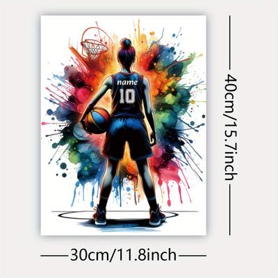 TEMU Personalized Canvas Poster Featuring A Single Basketball With A Name And Number, Ideal For Decorating A Room. A Thoughtful Gift For Women, , Sisters, Or Anyone Who Sports.