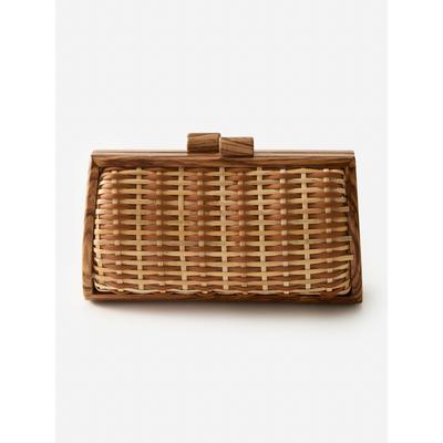 J.McLaughlin Women's Genevieve Leather & Raffia Clutch Natural | Cotton/Raffia/Leather