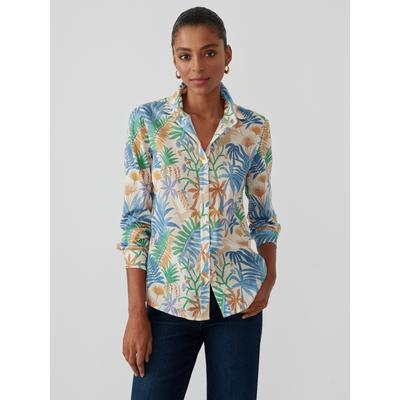 J.McLaughlin Women's Lois Shirt in Jungle Melody Off White/Blue/Sand, Size XL | Cotton
