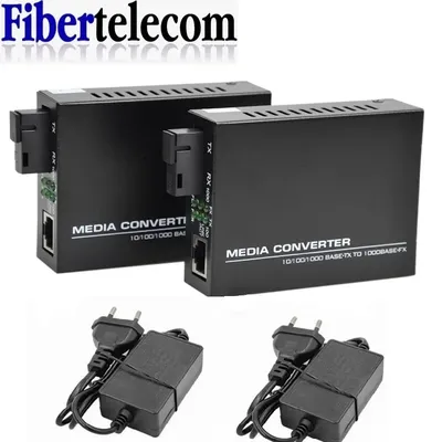 Gigabit Fiber Optical Media Converter 10/100/1000Mbps Single Mode 20Km SC-Port External Power Supply