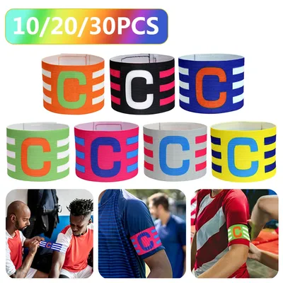 10-30pcs Football Captain Armband Adjustable Brazalete Capitan Band Breathable Stripe Arm Band with