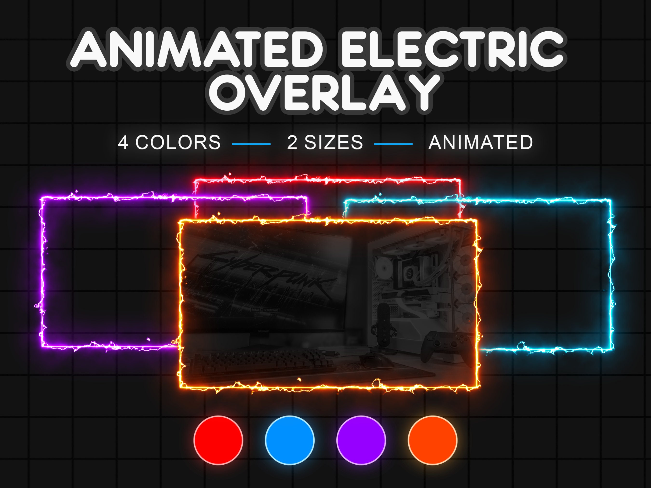 Pacchetto di sovrapposizioni animate al neon per streaming / Sovrapposizioni per Twitch / OBS, Streamlabs, YouTube / Grafica per cornice webcam