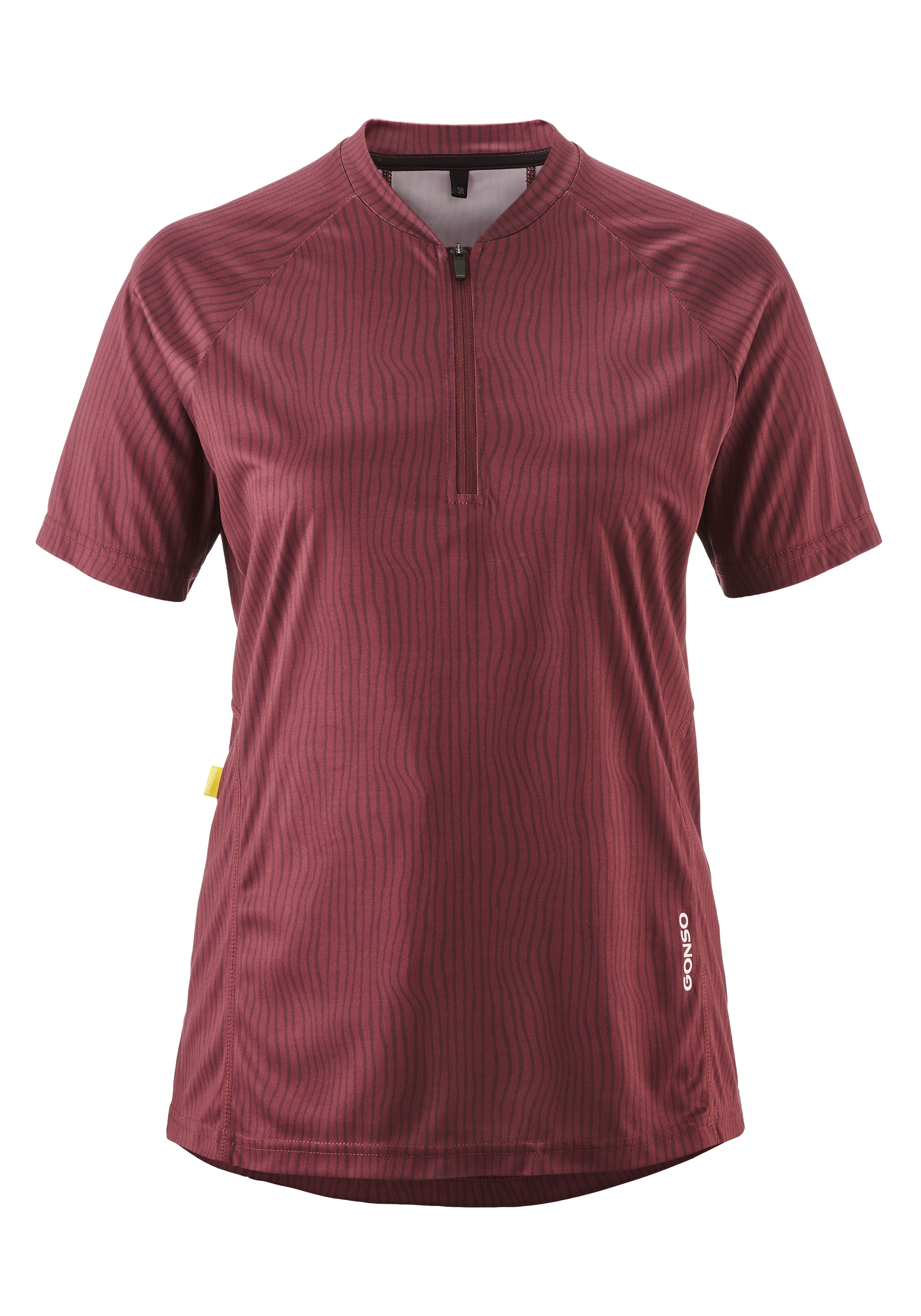Radtrikot GONSO "Adventure Jersey Soft Touch W", Damen, Gr. 42, rot (rotbraun), 100% Polyester (recycelt), Rundhals, Trikots, Angenehmes, weiches Tragegefühl Image