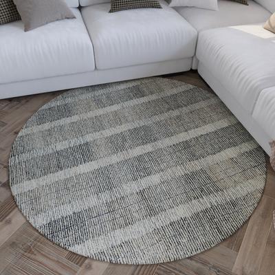 Teppich WECON HOME "Hamptons FORTY", beige (beige grau), H:11mm Ø:180cm, Schurwolle, Teppiche, Fasermix, Kurzflor, Wohnzimmer, Schlafzimmer, elegant, Streifen Muster Image