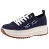 Plateausneaker TOM TAILOR, Damen, Gr. 40, blau (navy, weiß), Textil, kontrastfarbene Details, sportlich, Schuhe, Freizeitschuh, Halbschuh, Schnürschuh mit seitlicher Logo-Signatur